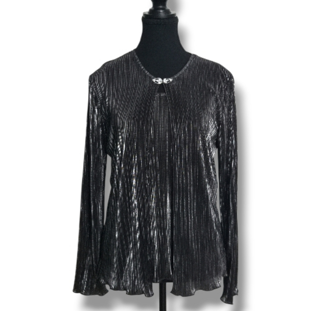 2-piece Tank & Jacket, Metallic Silver Black with Jewelled Clasp, Mandy Evans